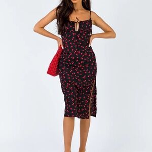 Princess Polly Noda Midi Dress Black and Red Floral